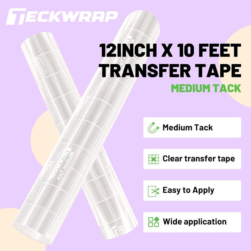 TECKWRAP Clear Transfer Tape for Vinyl -12INCH x 10 FT,White Alignment Grid for Heat Transfer Vinyl, Printable HTV, DIY Decals, Signs, Stickers, Adhesive Vinyl - Image 2